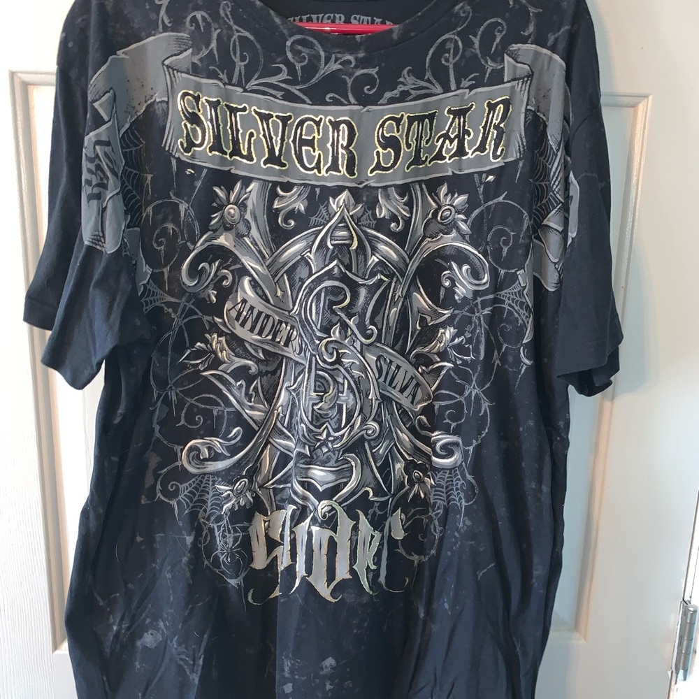 Silver Star Anderson Spider Silva Black Graphic T-Shirt UFC